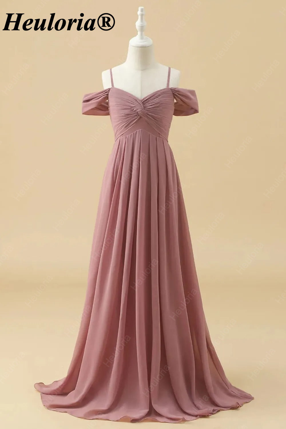 Dusty Rose Cold Shoulder Twist Front A-Line Bridesmaid Dress ED-230