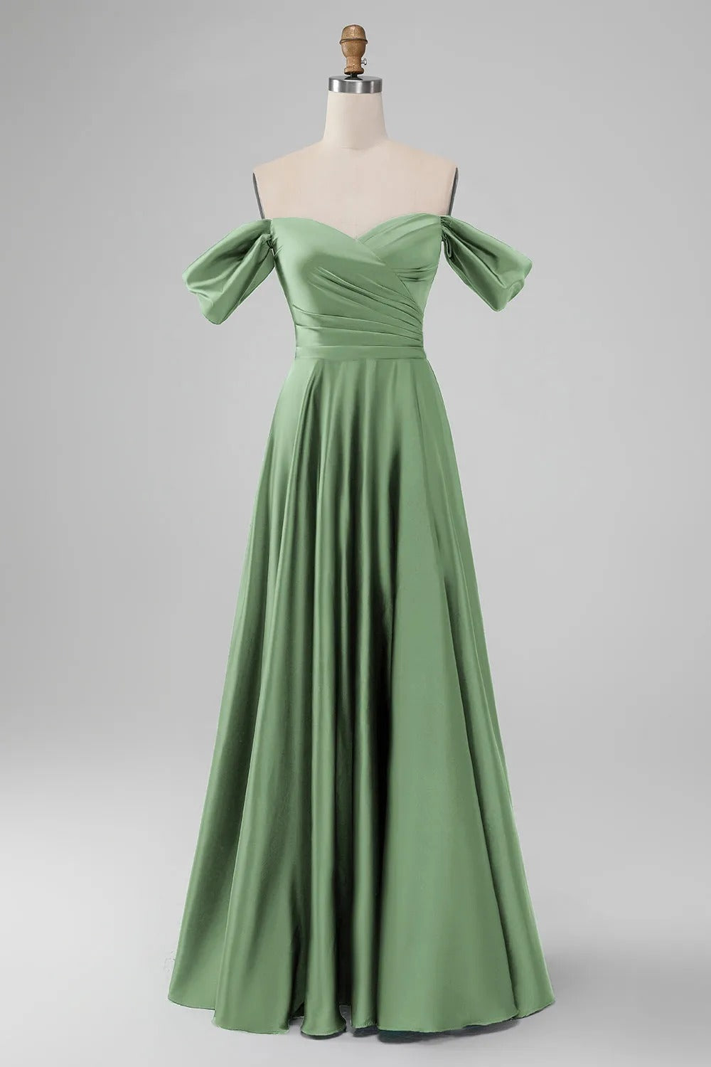 HEULORIA Elegant Off-The-Shoulder Pleated Satin Gown - Sweetheart Neckline A-Line Formal Evening Dress ED-232