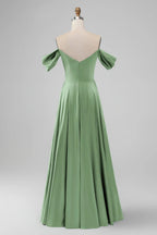 HEULORIA Elegant Off-The-Shoulder Pleated Satin Gown - Sweetheart Neckline A-Line Formal Evening Dress ED-232