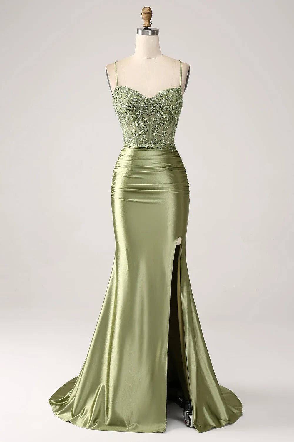 slim fit dress slacks Sage Green Beaded Corset Prom Dress