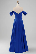 HEULORIA Elegant Off-The-Shoulder Pleated Satin Gown - Sweetheart Neckline A-Line Formal Evening Dress ED-232