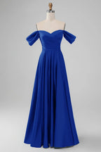 HEULORIA Elegant Off-The-Shoulder Pleated Satin Gown - Sweetheart Neckline A-Line Formal Evening Dress ED-232