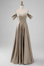 HEULORIA Elegant Off-The-Shoulder Pleated Satin Gown - Sweetheart Neckline A-Line Formal Evening Dress ED-232