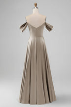 HEULORIA Elegant Off-The-Shoulder Pleated Satin Gown - Sweetheart Neckline A-Line Formal Evening Dress ED-232