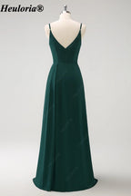 HEULORIA V-Neck Pleated Chiffon Bridesmaid Dress with Slit | ED-957