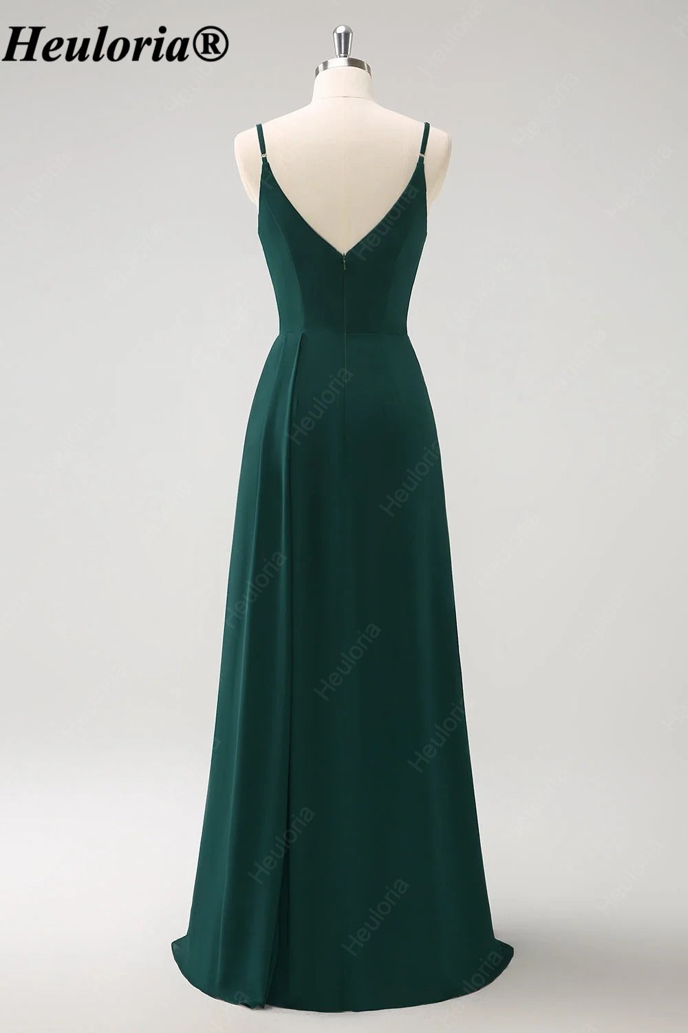 HEULORIA V-Neck Pleated Chiffon Bridesmaid Dress with Slit | ED-957