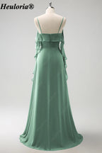HEULORIA Ruffled Chiffon Bridesmaid Dress with Cascading Drapes | ED-1021