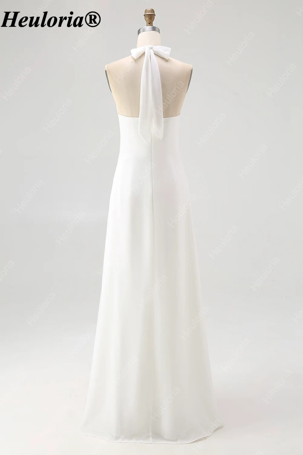 HEULORIA Halter Pleated Chiffon Bow Back Bridesmaid Dress ED-1101