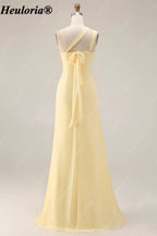 HEULORIA Lemon Sorbet Draped Bridesmaid Dress with Convertible Straps ED-1109