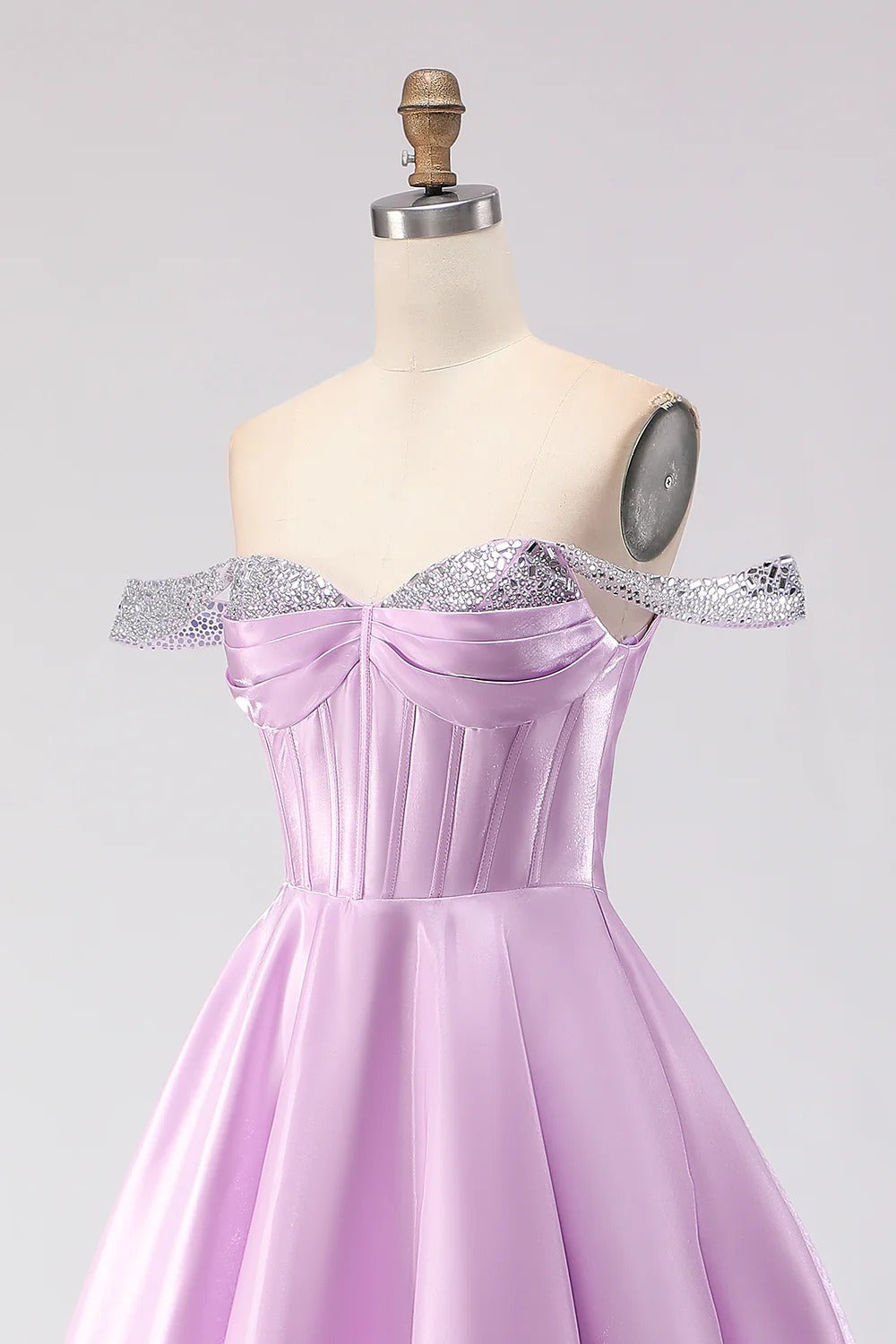 HEULORIA Elegant Lavender Off-The-Shoulder Satin Prom Dress with Sequin Trim and Corset Bodice A-Line Evening Gown ED-500