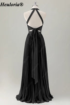 HEULORIA Halter Pleated A-Line Bridesmaid Dress with Bow Back ED-1006