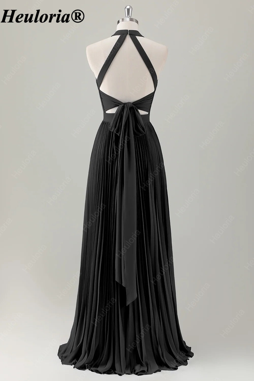 HEULORIA Halter Pleated A-Line Bridesmaid Dress with Bow Back ED-1006