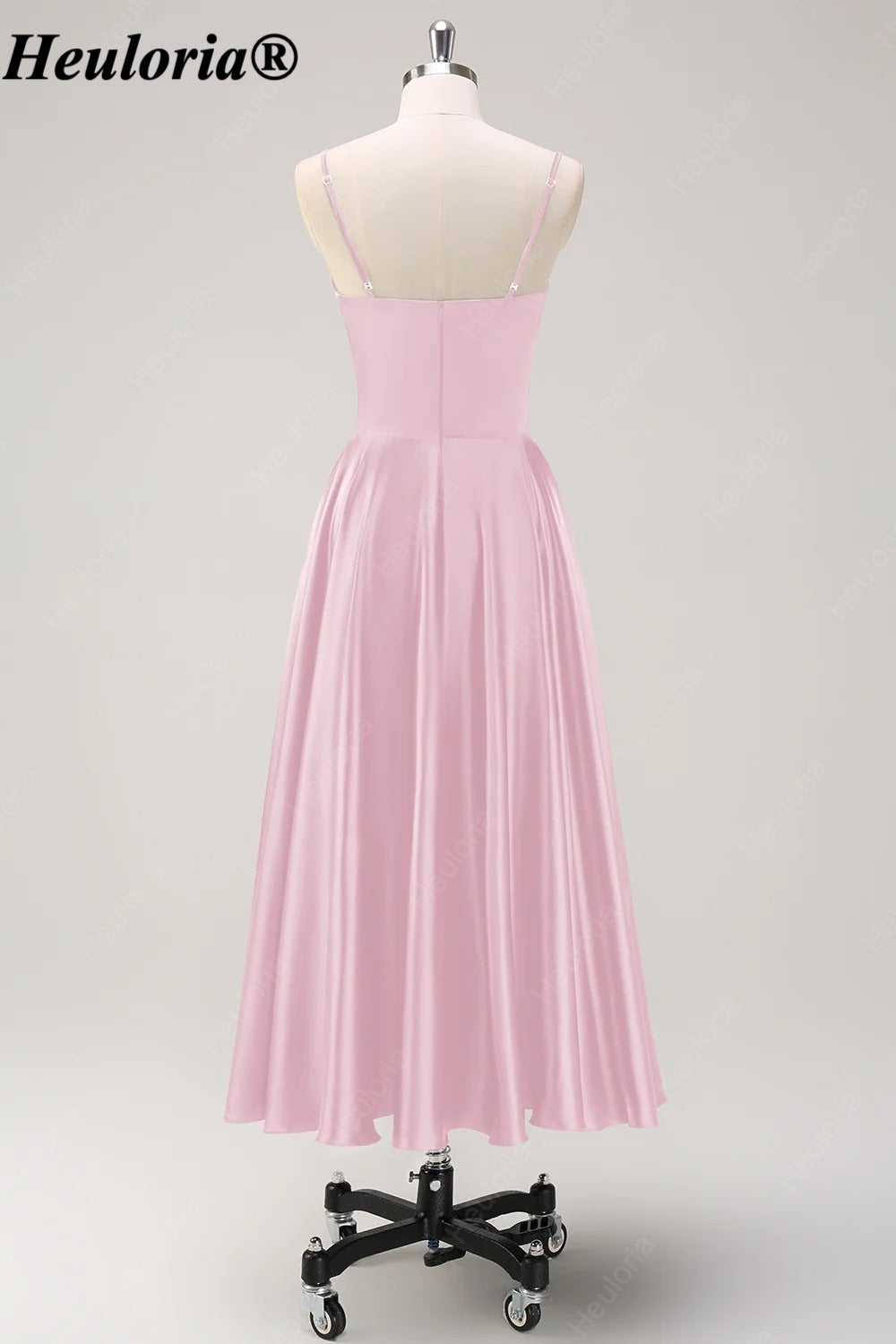 HEULORIA Spaghetti Strap Satin Tea-Length Bridesmaid Dress ED-1015