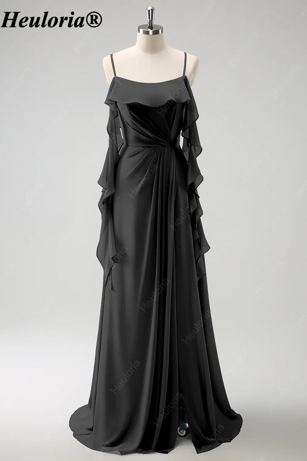 HEULORIA Ruffled Chiffon Bridesmaid Dress with Cascading Drapes | ED-1021