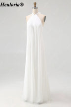 HEULORIA Halter Pleated Chiffon Bow Back Bridesmaid Dress ED-1101