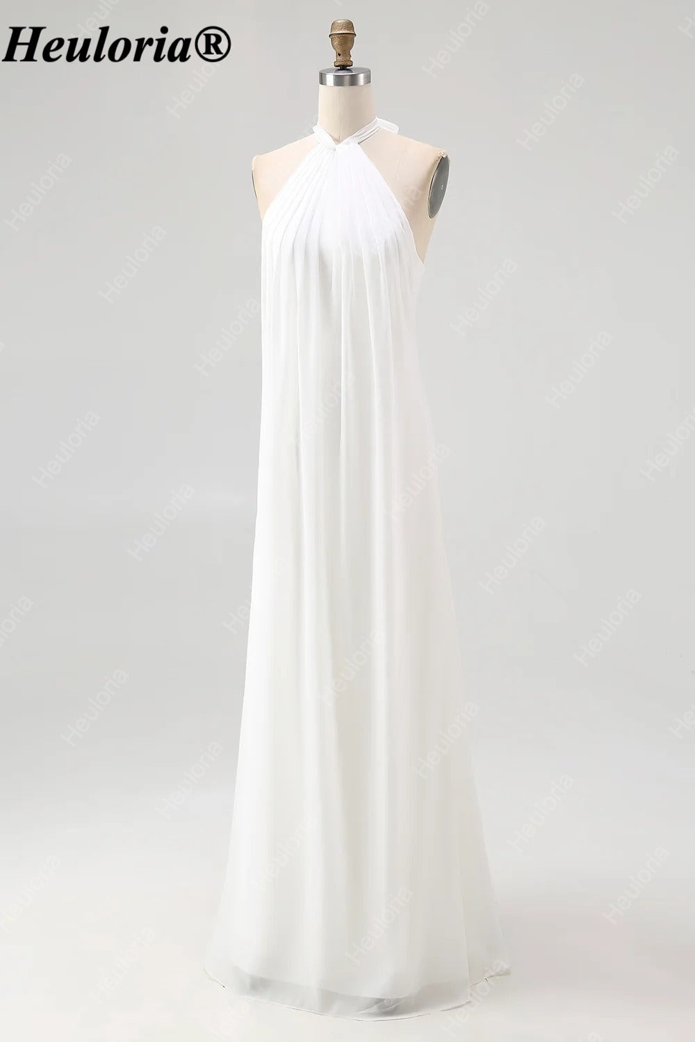 HEULORIA Halter Pleated Chiffon Bow Back Bridesmaid Dress ED-1101