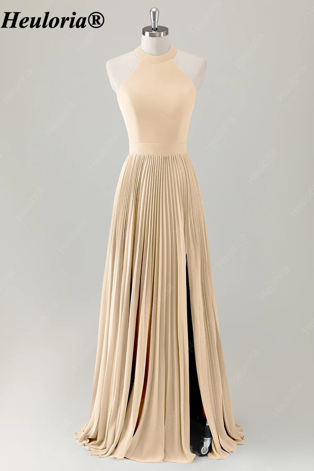 HEULORIA Halter Pleated A-Line Bridesmaid Dress with Bow Back ED-1006