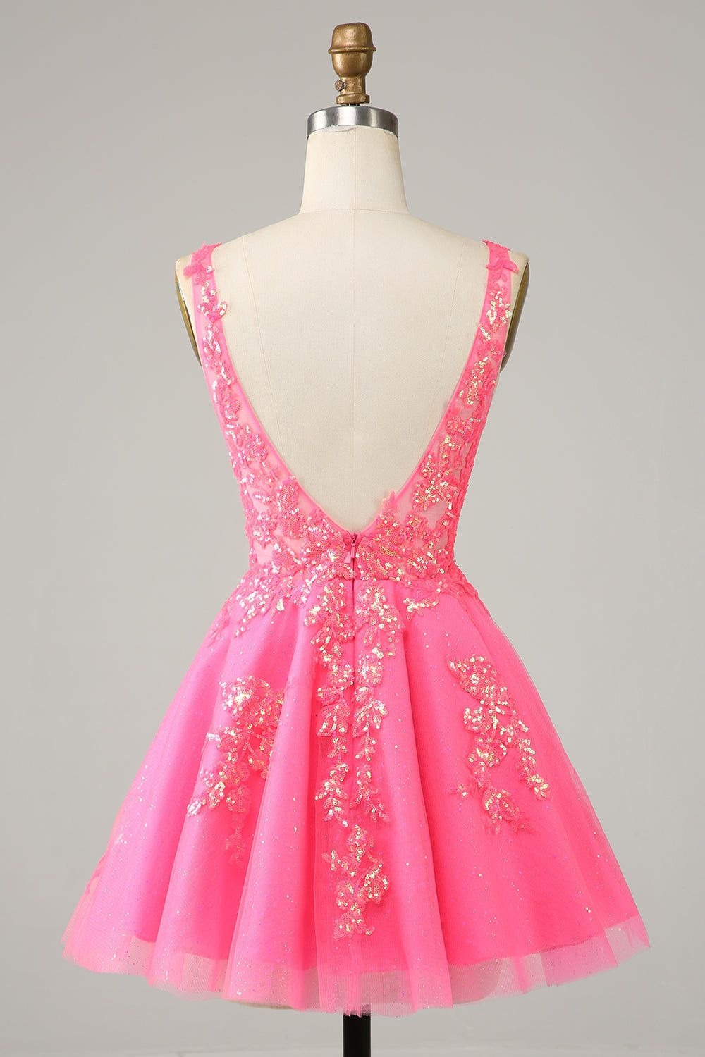 HEULORIA Sparkling V-Neck Sequined Lace Homecoming Dress - Sleeveless A-Line Short Party Gown ED-281