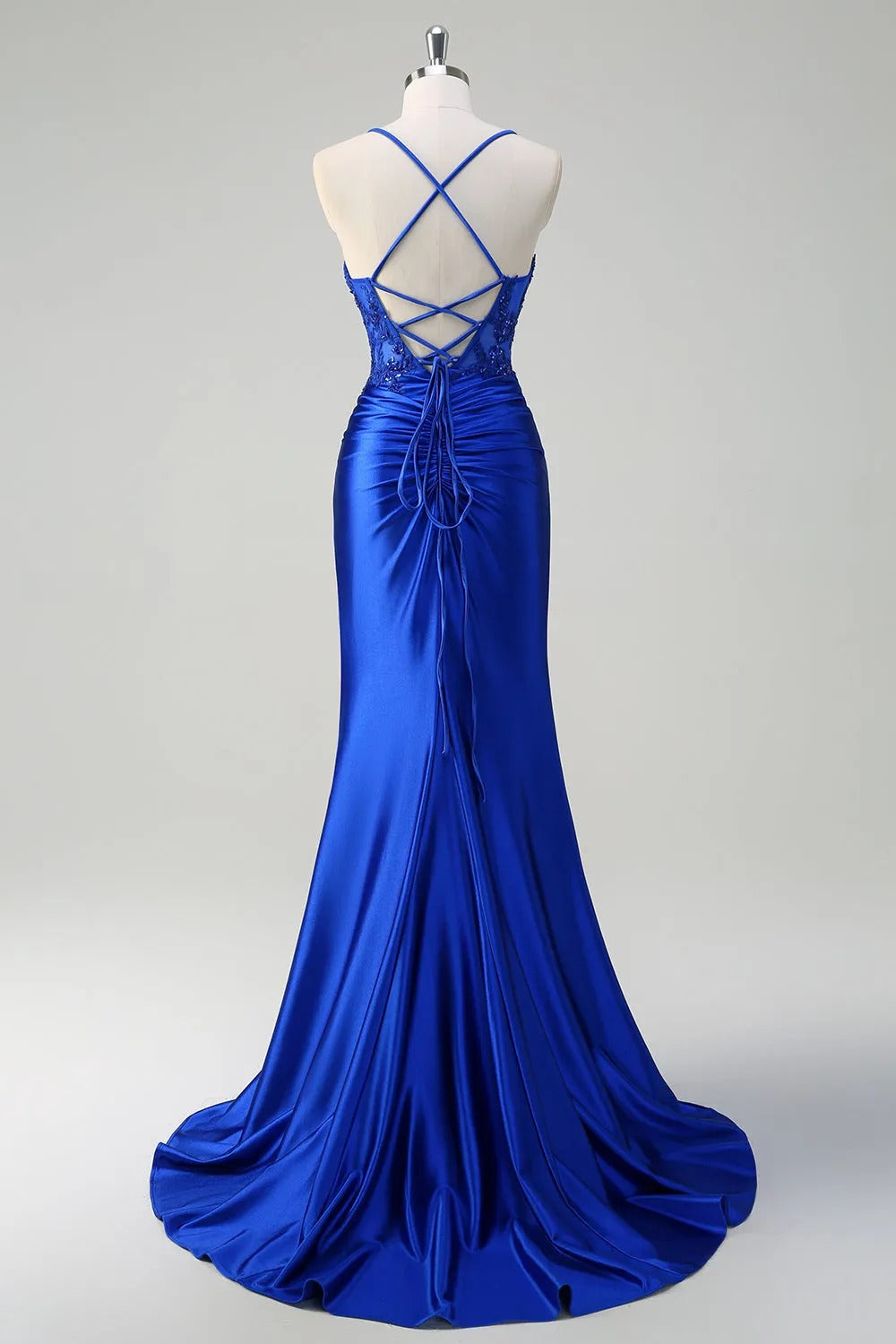 HEULORIA Sequin Lace Corset Satin Gown: High Slit Lace-Up Back Evening Dress ED-215