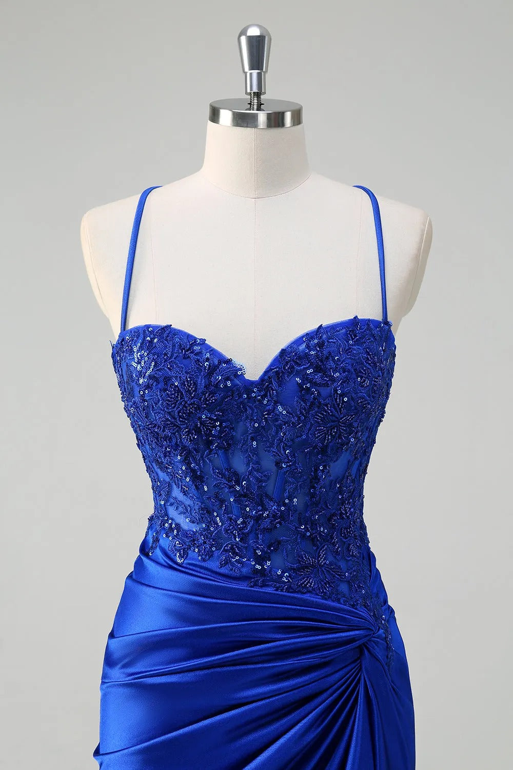 HEULORIA Sequin Lace Corset Satin Gown: High Slit Lace-Up Back Evening Dress ED-215