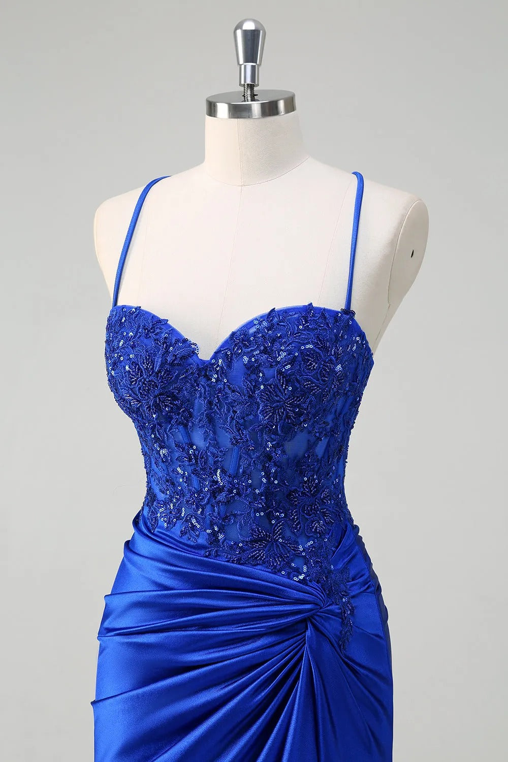 HEULORIA Sequin Lace Corset Satin Gown: High Slit Lace-Up Back Evening Dress ED-215