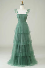 HEULORIA Romantic Tiered Tulle Corset Gown with Ruffled Straps and Lace-Up Back Formal Dress ED-226