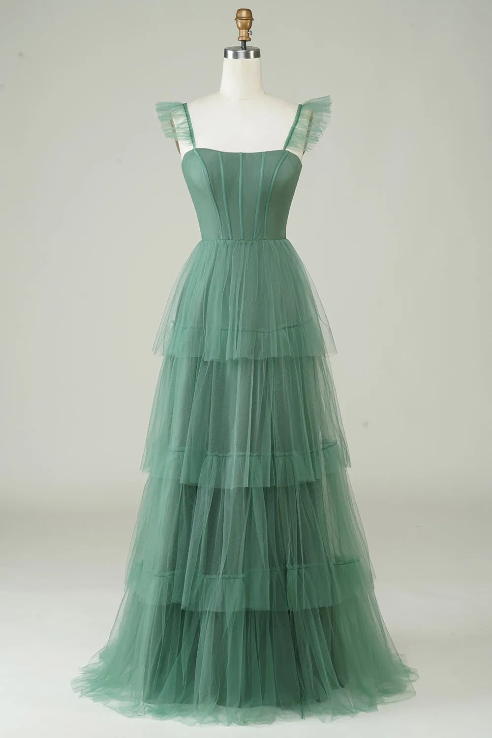 HEULORIA Romantic Tiered Tulle Corset Gown with Ruffled Straps and Lace-Up Back Formal Dress ED-226