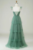 HEULORIA Romantic Tiered Tulle Corset Gown with Ruffled Straps and Lace-Up Back Formal Dress ED-226