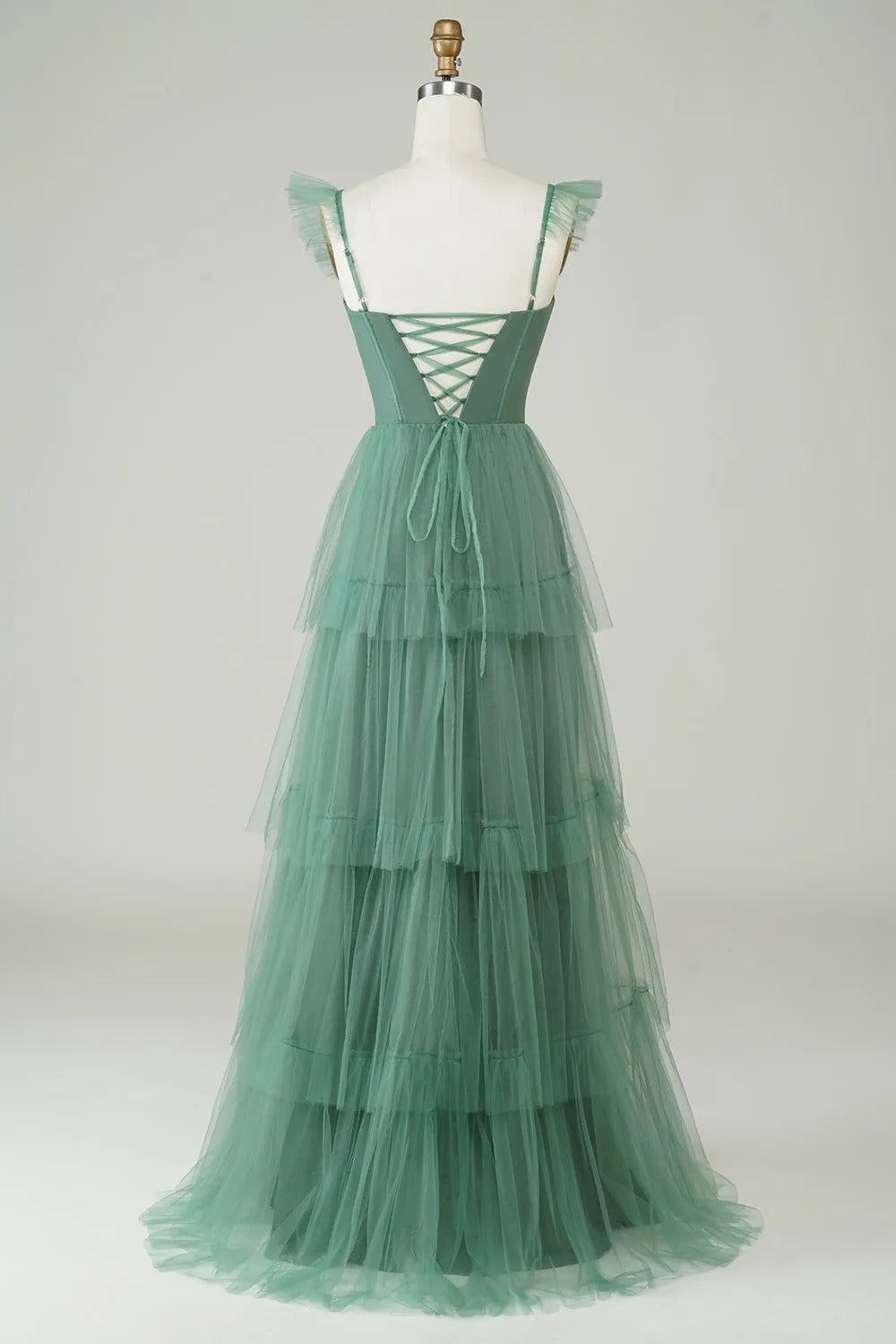 HEULORIA Romantic Tiered Tulle Corset Gown with Ruffled Straps and Lace-Up Back Formal Dress ED-226