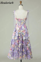 HEULORIA Enchanting Lavender 3D Floral Appliqué Tea-Length Prom Dress with Tulle Bow Straps ED-682