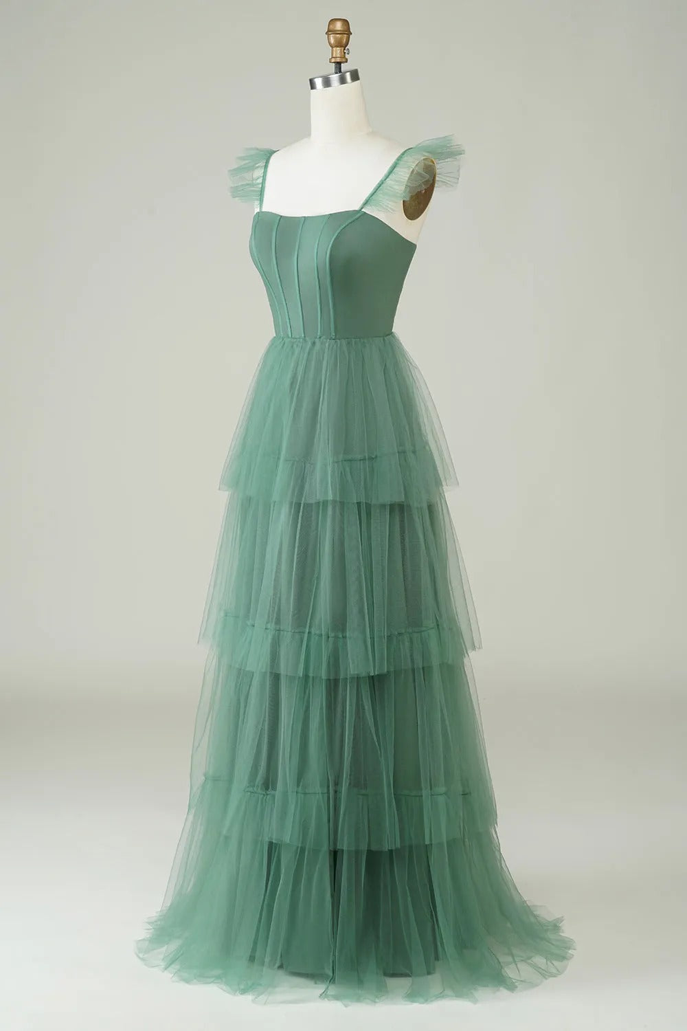 HEULORIA Romantic Tiered Tulle Corset Gown with Ruffled Straps and Lace-Up Back Formal Dress ED-226