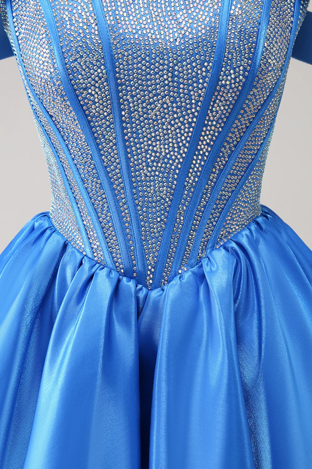 HEULORIA Sparkly Rhinestone Corset Homecoming Dress Off-the-Shoulder Satin Mini Party Gown ED-596