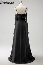 HEULORIA Ruffled Chiffon Bridesmaid Dress with Cascading Drapes | ED-1021