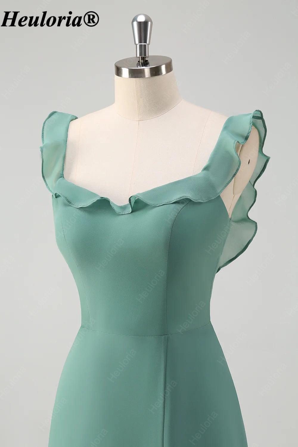 heuloria-Eucalyptus Ruffle Neck Bridesmaid Dress with Open Back and Slit-ed-540