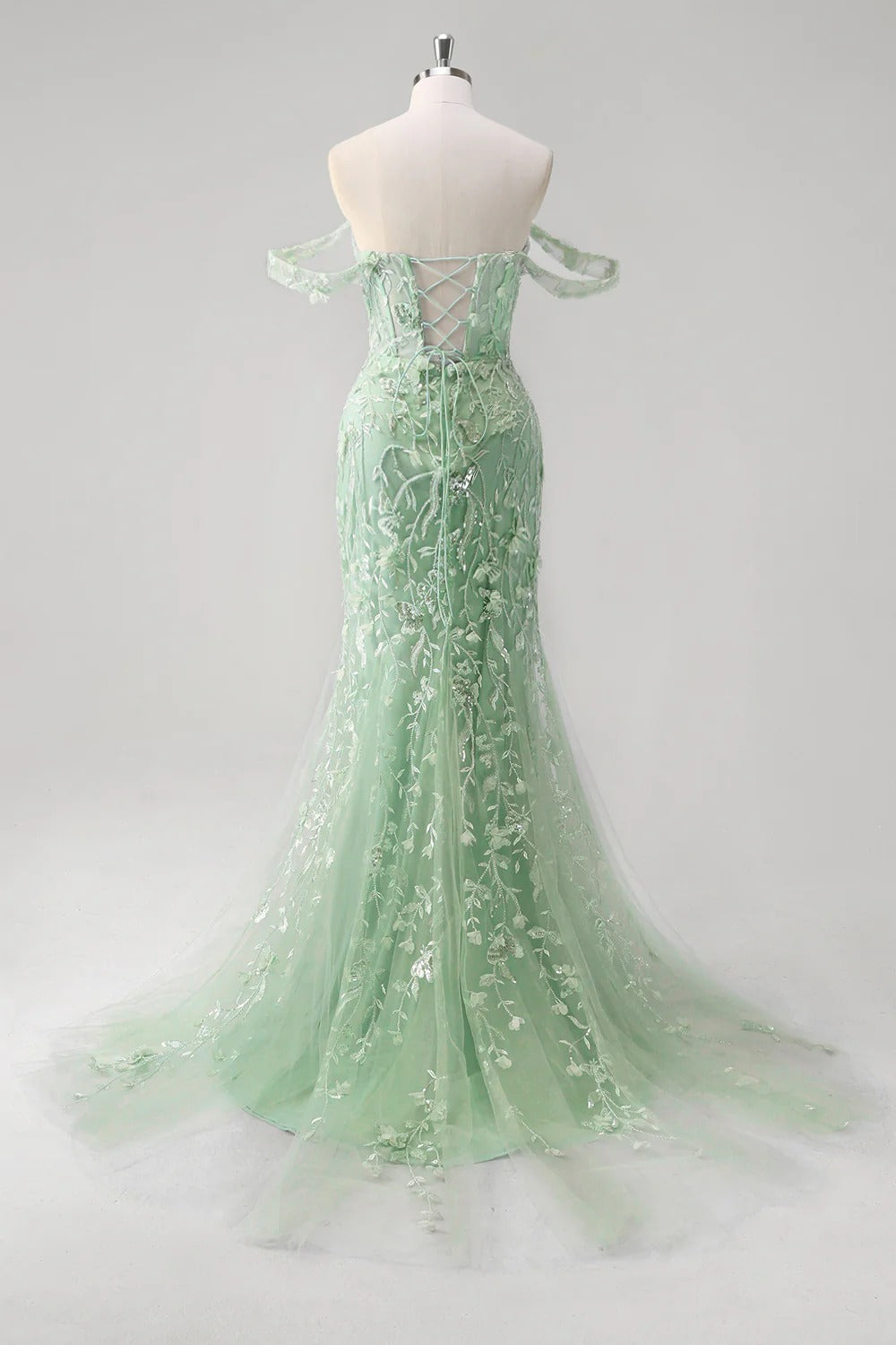 HEULORIA Enchanting Sky Blue 3D Floral Mermaid Prom Dress - Detachable Off-the-Shoulder Corset Evening Gown ED-350