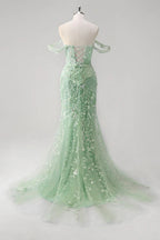 HEULORIA Enchanting Sky Blue 3D Floral Mermaid Prom Dress - Detachable Off-the-Shoulder Corset Evening Gown ED-350