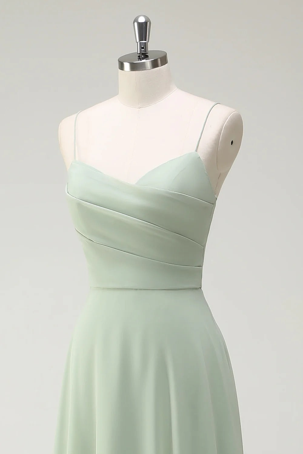 HEULORIA Dusty Sage Chiffon A-Line Bridesmaid Dress with Ruched Sweetheart Neckline and Spaghetti Straps ED-268