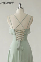 HEULORIA Elegant Ruffled Sweetheart A-Line Bridesmaid Dress with Side Slit and Lace-Up Back ED-560