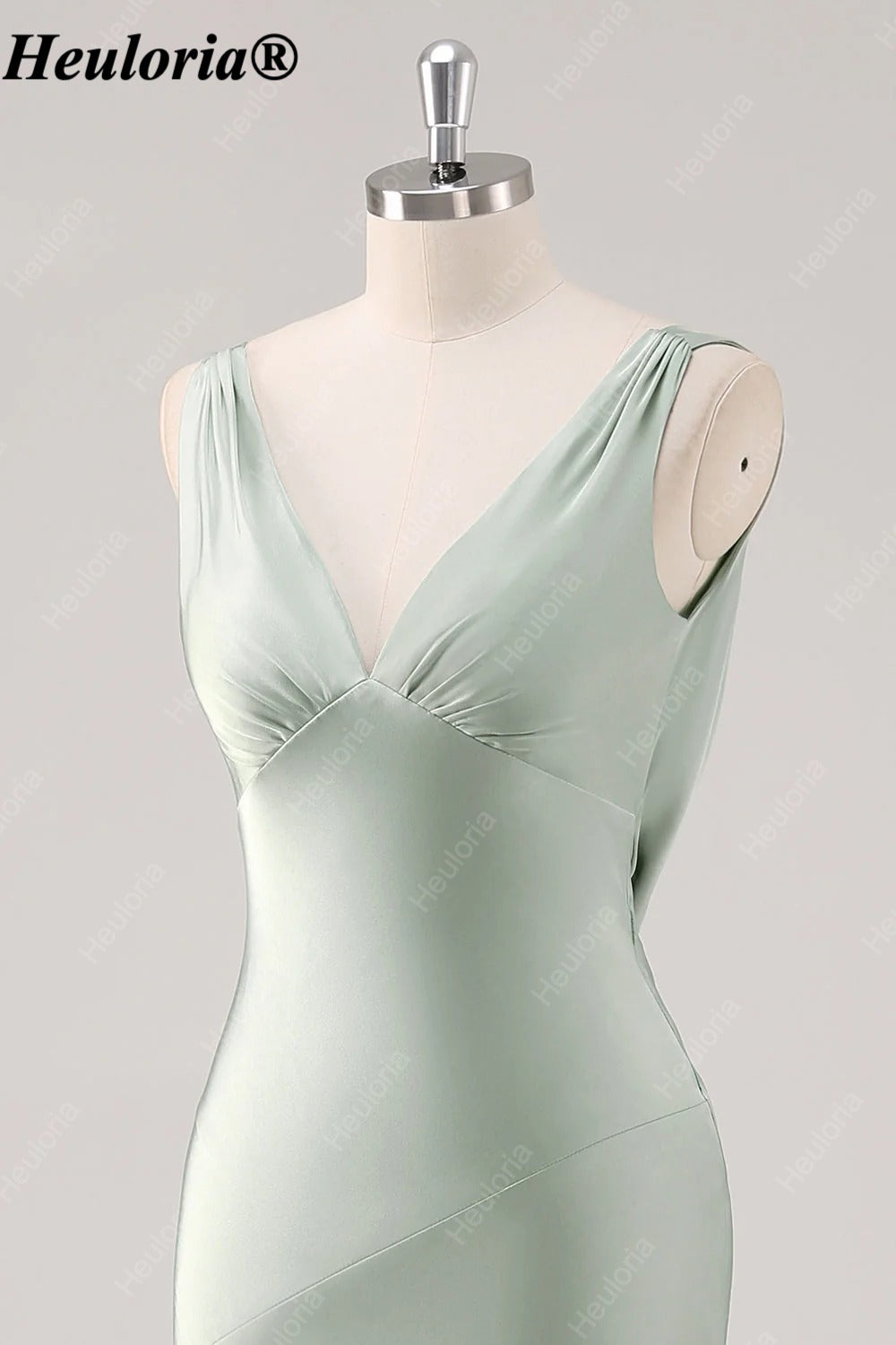 heuloria Sage Green V-Neck Satin Bridesmaid Dress with Low Cowl Back ed-526