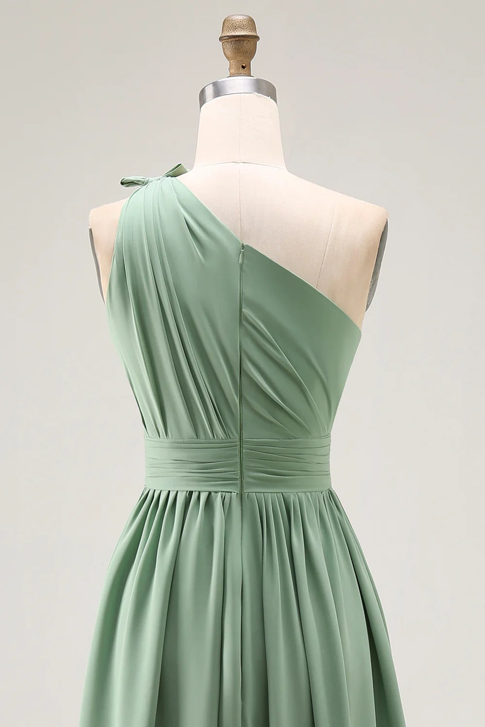 HEULORIA Sage Green One-Shoulder Pleated Chiffon Floor-Length Bridesmaid & Evening Dress ED-243