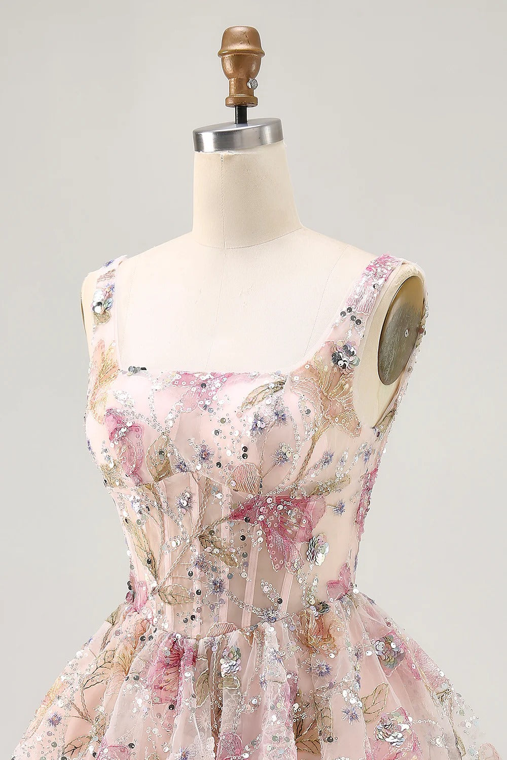 HEULORIA Sparkly Floral Embroidered Mini Homecoming Dress with Corset Bodice and Lace-up Back ED-598