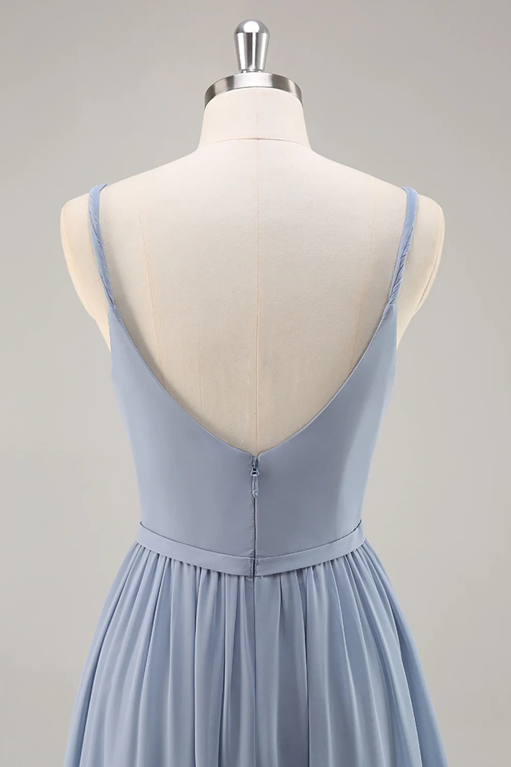 HEULORIA Dusty Blue V-Neck Chiffon Bridesmaid Dress with Twisted Straps and Side Slit ED-259