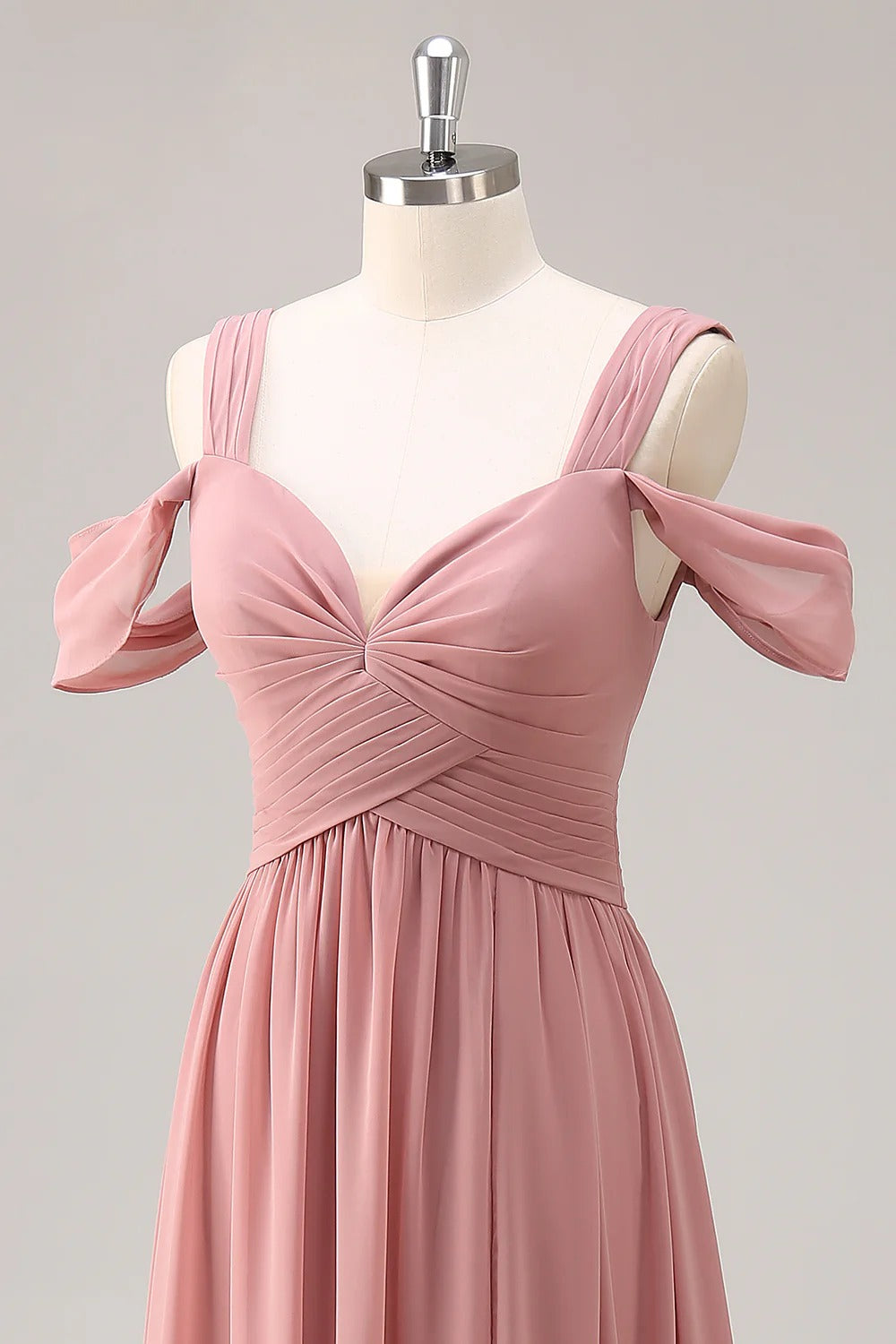 HEULORIA Elegant Dusty Rose Cold-Shoulder Chiffon Bridesmaid Dress with Criss-Cross Ruched Bodice and Side Slit ED-258