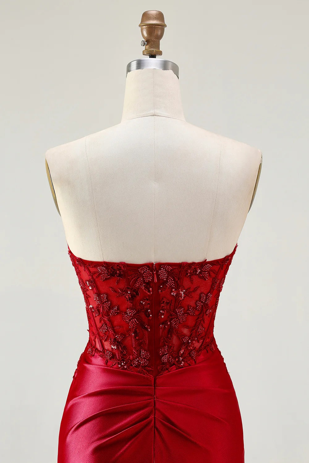 HEULORIA Elegant Red Mermaid Prom Dress with Illusion Lace Corset and High Slit ED-362