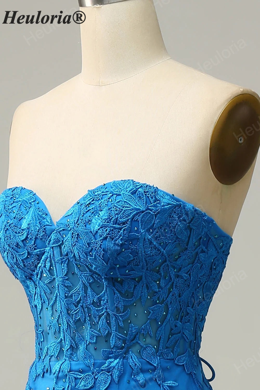 HEULORIA Elegant Strapless Sweetheart Floral Lace Mermaid Evening Gown with Corset Back ED-367