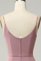 HEULORIA Dusty Rose Cowl Neck Spaghetti Strap Chiffon Bridesmaid Dress - Elegant Floor-Length Evening Gown ED-248