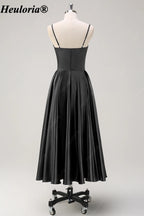 HEULORIA Spaghetti Strap Satin Tea-Length Bridesmaid Dress ED-1015