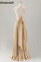HEULORIA Halter Pleated A-Line Bridesmaid Dress with Bow Back ED-1006