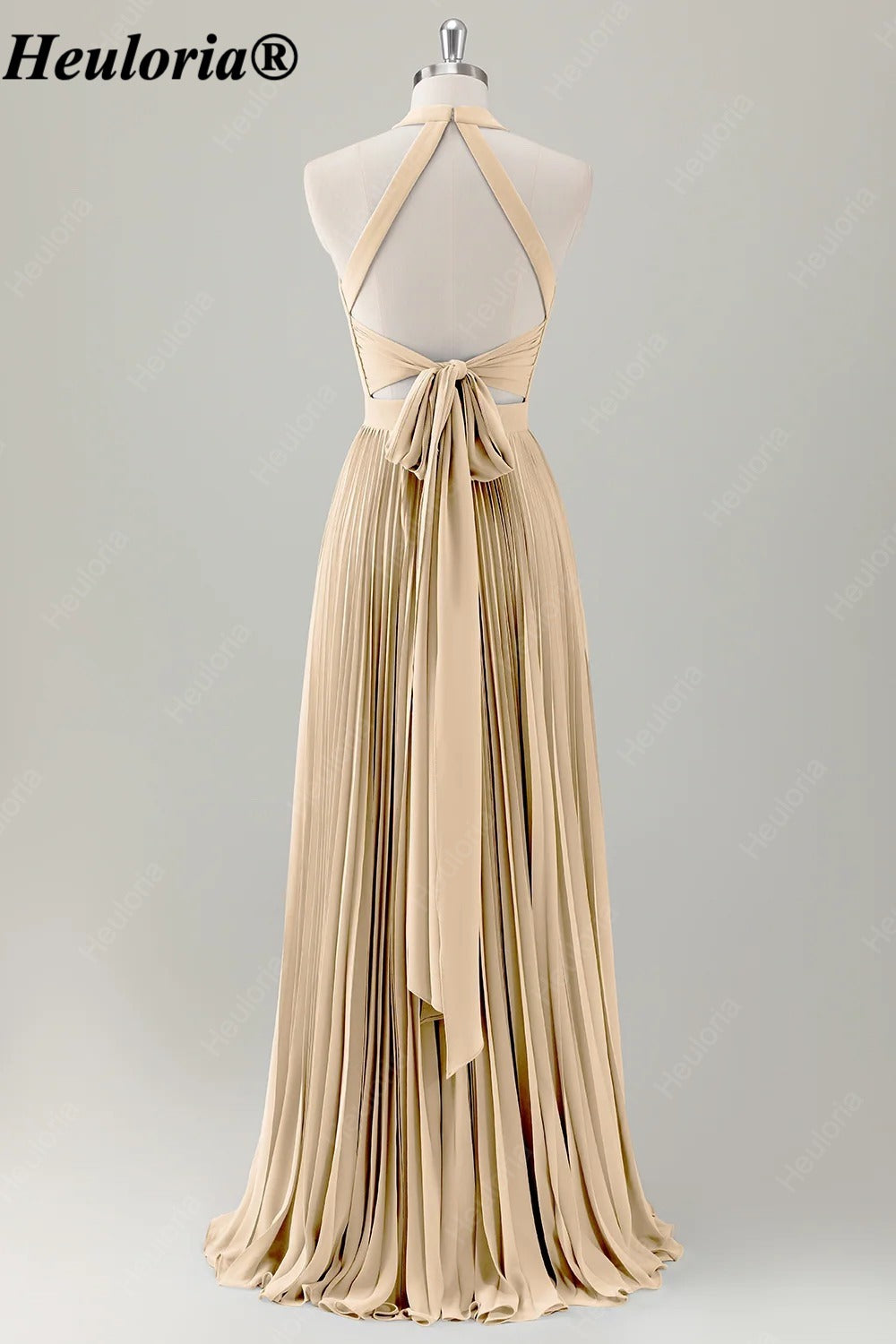 HEULORIA Halter Pleated A-Line Bridesmaid Dress with Bow Back ED-1006