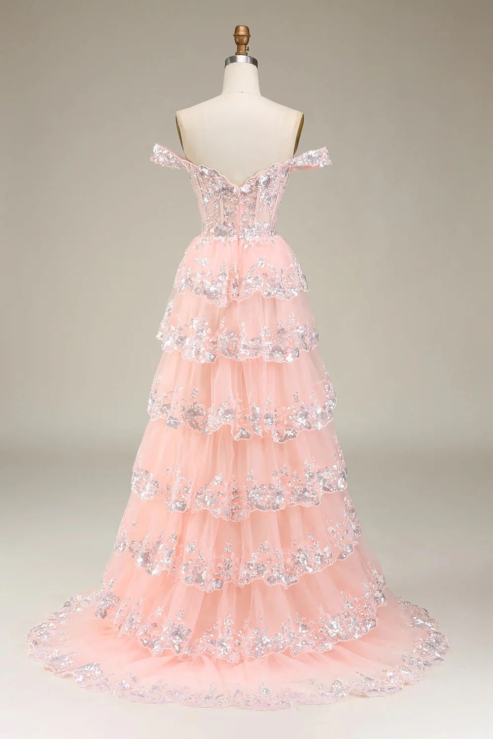 HEULORIA Off-the-Shoulder Tiered Tulle Prom Dress with Shimmering Sequins - Romantic Floor-Length Evening Gown ED-365